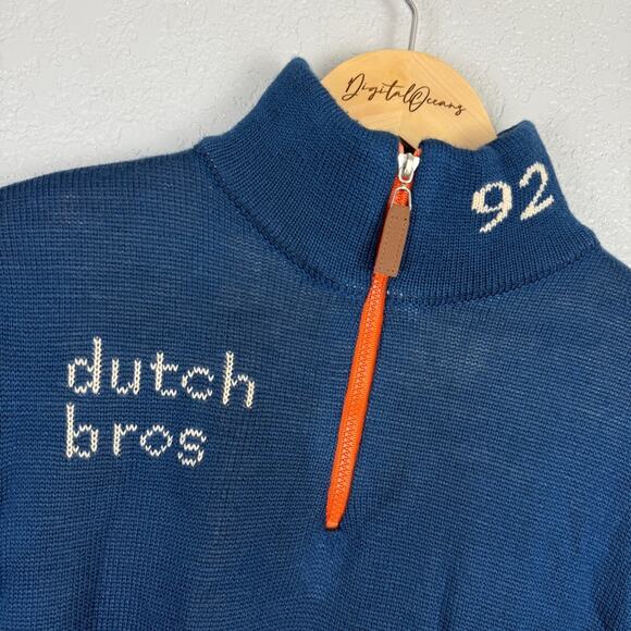 Dutch Bros 92 Quarter Zip Knit Sweater L - Sun, Mountain, Broista, Blue, Coffee - Picture 3 of 7